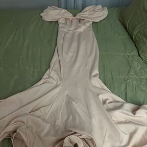 ASOS Design extreme drape sleeve wide hem maxi dress in neutral pink